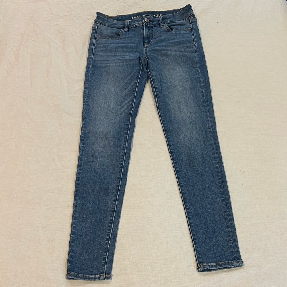 american eagle outfitters next level stretch jeggings mid wash cotton size 2R